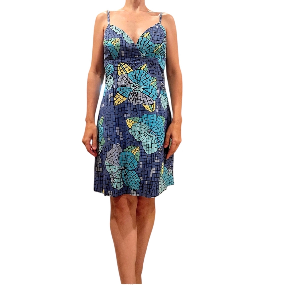 Lilly Pulitzer Cotton/Spandex Blue Abstract Mosaic Butterfly Summer Dress sz 12 - Picture 3 of 7